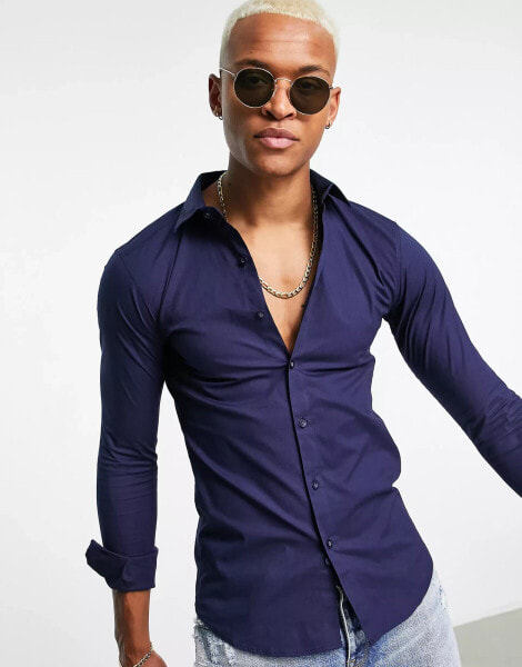 Bolongaro Trevor classic skinny fit long sleeve shirt in navy