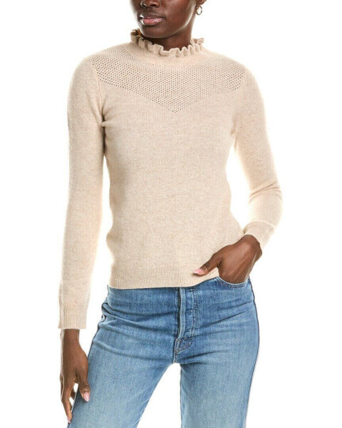 Sofiacashmere Ruffle Mock Neck Mesh Stitch Cashmere Sweater Women's