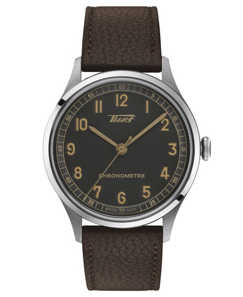 Unisex Swiss Automatic Heritage 1938 Brown Leather Strap Watch 39mm