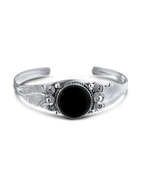 Браслет Bling Jewelry Leaf Flowers Black Onyx или Blue Turquoise Wide Cuff Sterling Silver