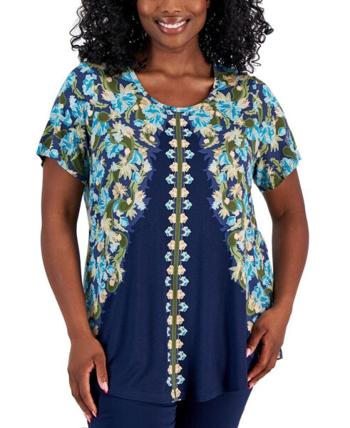 Plus Size Oaklyn Ornate Print Short-Sleeve Top, Created for Macy's