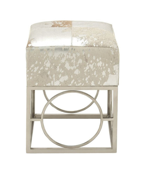 Leather Handmade Stool with Foil Paint, 16" x 16" x 22"