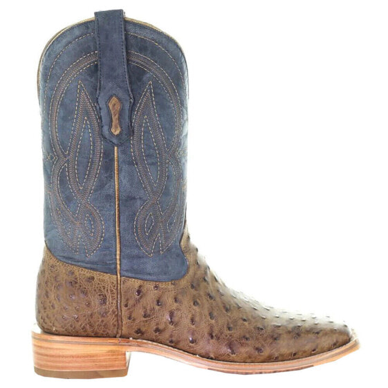 Corral Boots Ostrich Embroidered Square Toe Cowboy Mens Blue, Brown Casual Boot