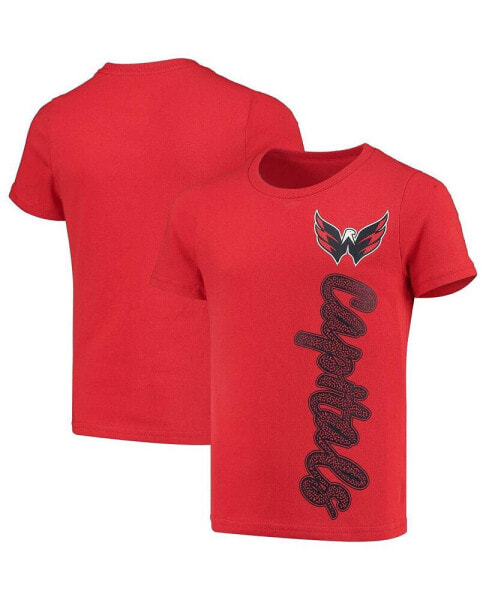 Big Girls Red Washington Capitals Chenille Script T-shirt