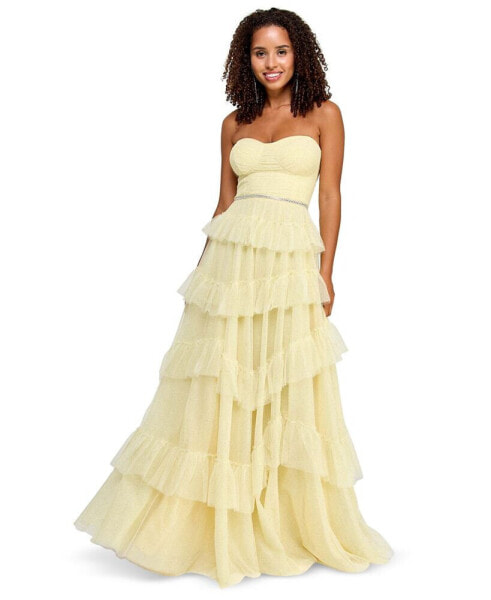 Juniors' Ruffled Tiered Strapless Gown, Created for Macy's