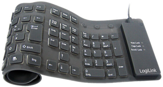 LogiLink Tastatur USB PS/2 Flexibel Wasserfest schwarz - Keyboard - 106 keys