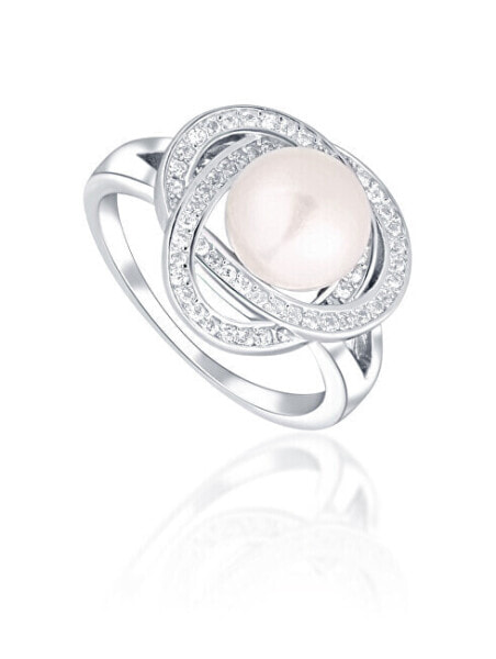 Charming ring with real pearl and zircons JL0759