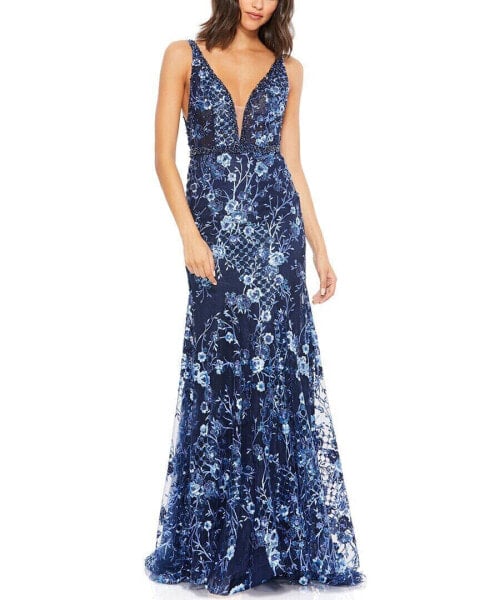 Mac Duggal Embellished Sleeveless Plunge Neck Gown Women's 2