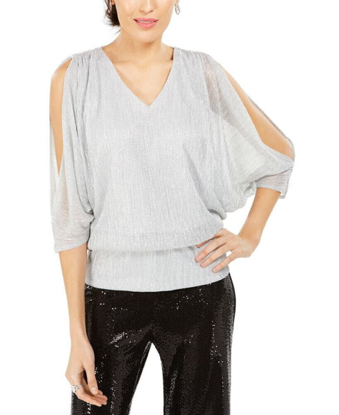 Split-Sleeve Metallic Blouson Top