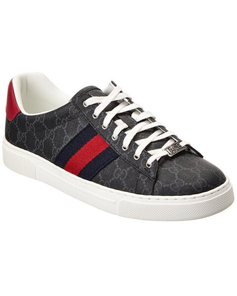 Gucci Ace Web Gg Supreme Canvas & Leather Sneaker Men's Black 9.5 Uk