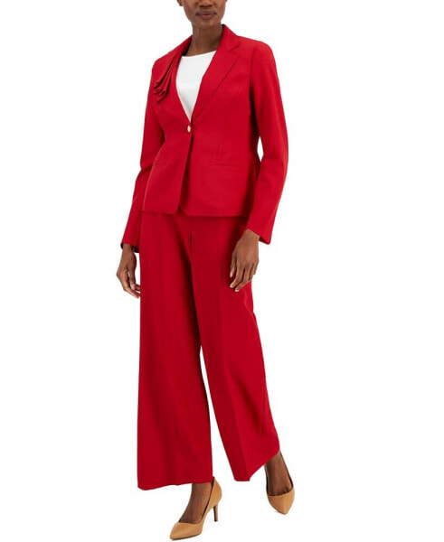 Women's Asymmetrical Ruffled One-Button Jacket & Wide-Leg Pant Suit