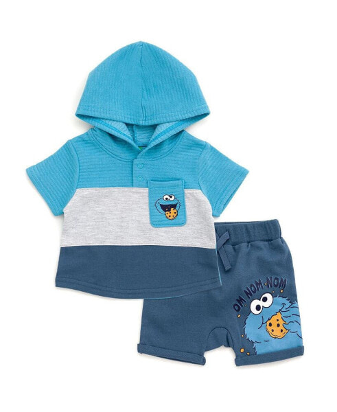 Toddler Boys Cookie Monster Pullover Hoodie and French Terry Shorts Newborn to