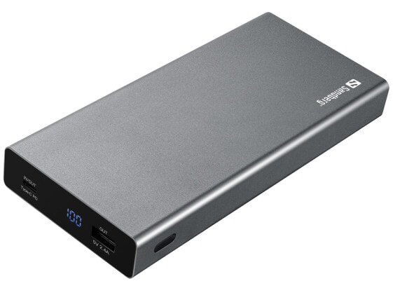 Аккумуляторный блок питания Sandberg Powerbank USB-C PD 100W 20000 - 20000 mAh - Литий-ион (Li-Ion) - Быстрая зарядка 3.0 - 100 Вт - Серый