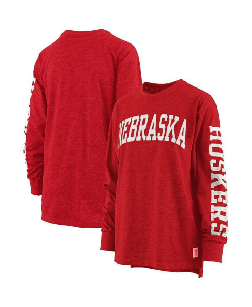 Women's Scarlet Nebraska Huskers Plus Size Two-Hit Canyon Long Sleeve T-shirt