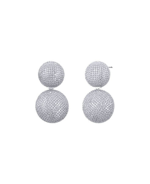 Pave Puffy Double Circle Drop Stud Earring