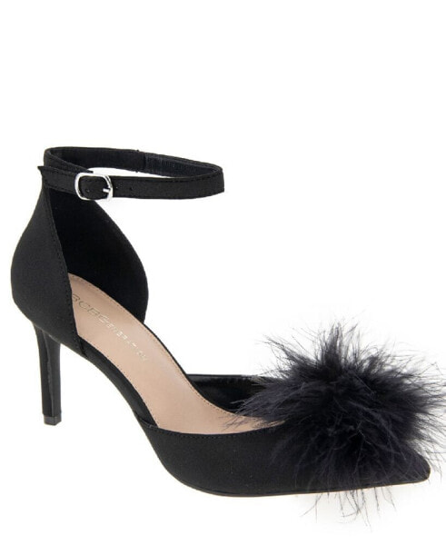 Women's Abiny Faux Feather Ankle Strap Pumps