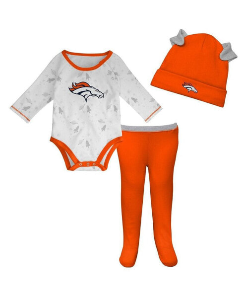 Newborn and Infant Boys and Girls White, Orange Denver Broncos Dream Team Onesie Pants and Hat Set