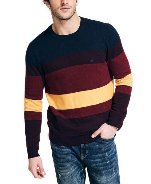 Men's Textured Striped Crewneck Sweater