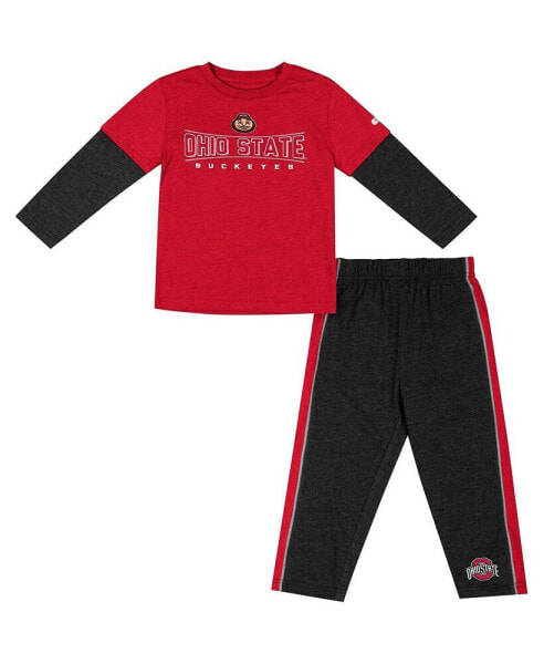 Toddler Boys Scarlet, Black Ohio State Buckeyes Long Sleeve T-shirt and Pants Set