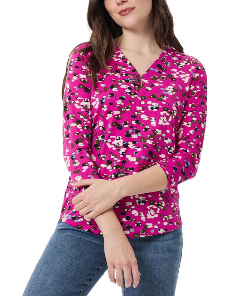 Women's Printed Moss-Crepe 3/4-Sleeve Top