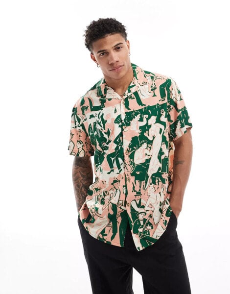 ASOS DESIGN relaxed revere shirt with jazz band print