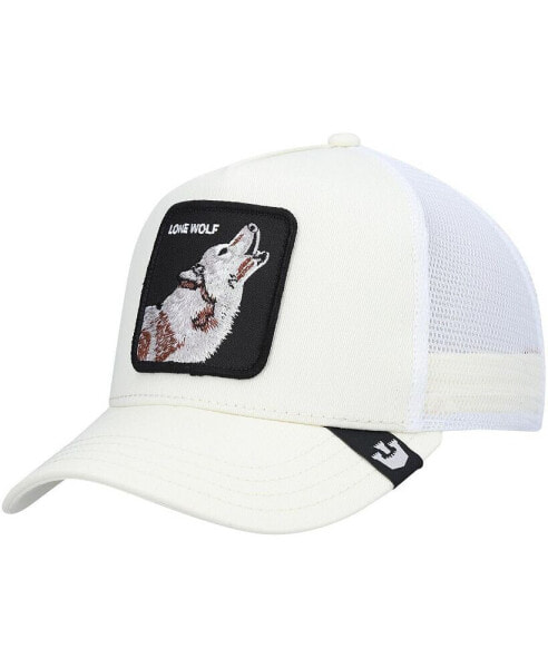 Men's White The Lone Wolf Trucker Adjustable Hat