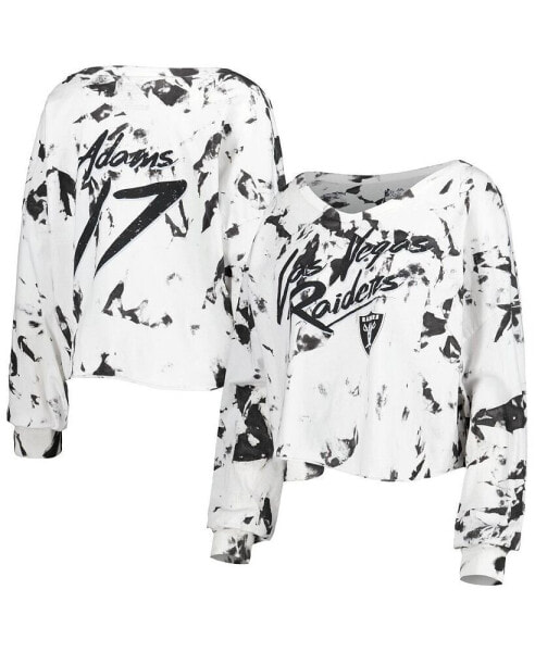 Women's Threads Davante Adams White Las Vegas Raiders Off-Shoulder Tie-Dye Name and Number Cropped Long Sleeve V-Neck T-shirt