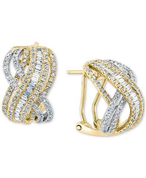 EFFY® Diamond Baguette & Round Crossover Statement Earrings (1-1/2 ct. t.w.) in 14k Gold and White Gold