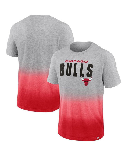 Men's Heathered Gray and Red Chicago Bulls Board Crasher Dip-Dye T-shirt