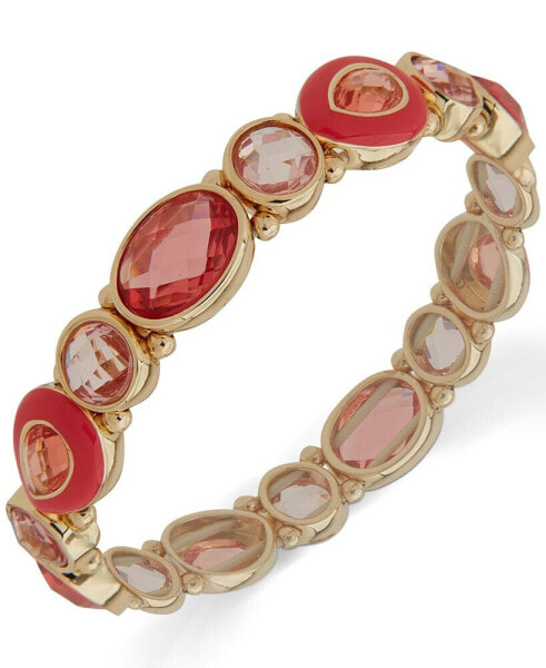 Gold-Tone Pink Multi Stone Enamel Stretch Bracelet