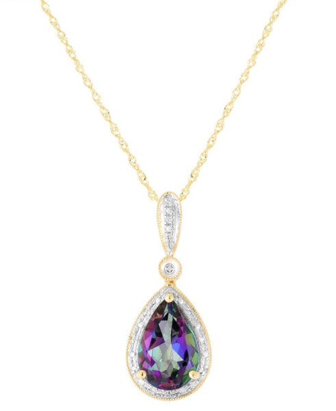 Macy's mystic Topaz (3 ct. tw.) & Diamond (1/20 ct. tw.) Pear Halo Pendant Necklace in 14k Gold, 16"+ 2" extender