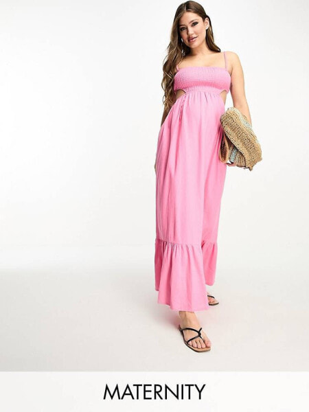 The Frolic Maternity emerald cut out maxi summer dress in pink lemonade