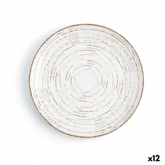 Flat Plate Ariane Tornado White Bicoloured Ceramic Ø 21 cm (12 Units)