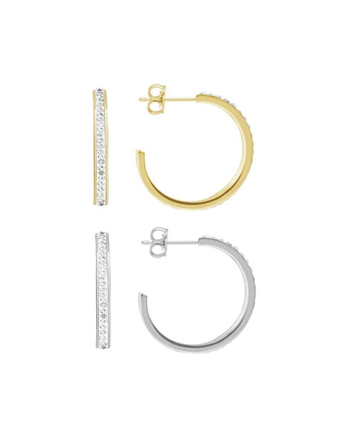 Clear Crystal C Hoop Set in Silver Plate and Gold Plate