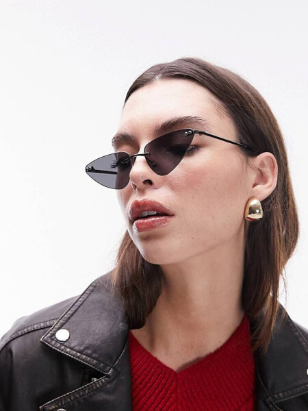 Topshop Zinnia rimless cat eye sunglasses in black