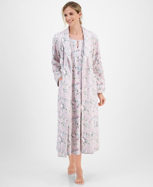 Women's Cotton Floral Flutter-Sleeve Keyhole Nightgown, Created for Macy's