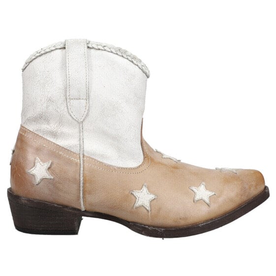 Roper Liberty White Star Patriotic Snip Toe Cowboy Booties Womens Brown, White C