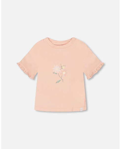 Girl Organic Cotton Top With Print And Frills Blush Pink - Child