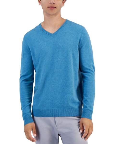 Men's Solid V-Neck Cotton Sweater, Created for Macy's