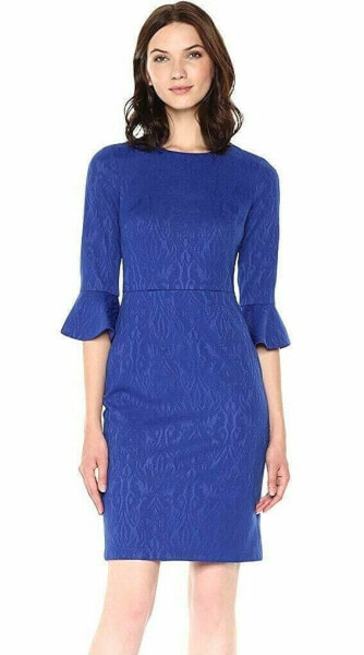 Donna Morgan 153702 Women's 3/4 Bell Sleeve Jacquard Dress Royal Sz. 4 US