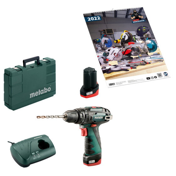 Metabo Akku-Schlagbohrschrauber + 2x 2 Ah Akkus + Lader im Koffer + Kalender 2022