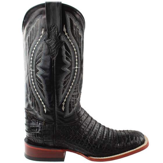 Ferrini Belly Caiman Square Toe Cowboy Mens Black Dress Boots 12493-04