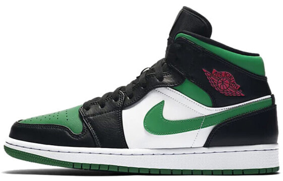 Кроссовки Nike Air Jordan 1 Mid Green Toe (Белый, Зеленый, Черный)