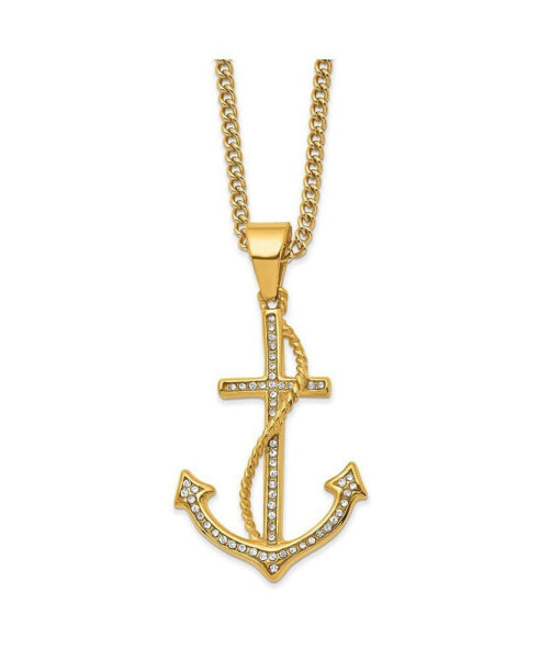 Yellow IP-plated Crystal Anchor Pendant Curb Chain Necklace