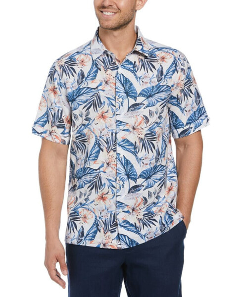 Men's Tropical Floral-Print Linen Blend Shirt