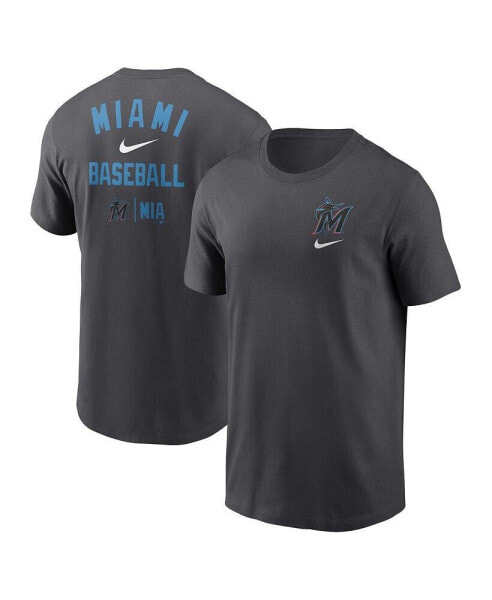 Men's Charcoal Miami Marlins Logo Sketch Bar T-shirt