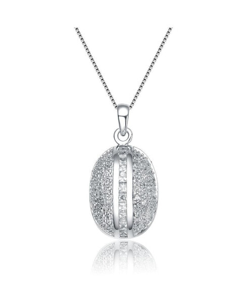 Sterling Silver White Gold Plated Cubic Zirconia Oval Shaped Slit Necklace