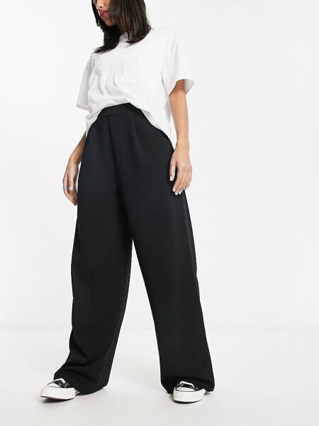 ASOS DESIGN wide leg jersey suit trouser in black