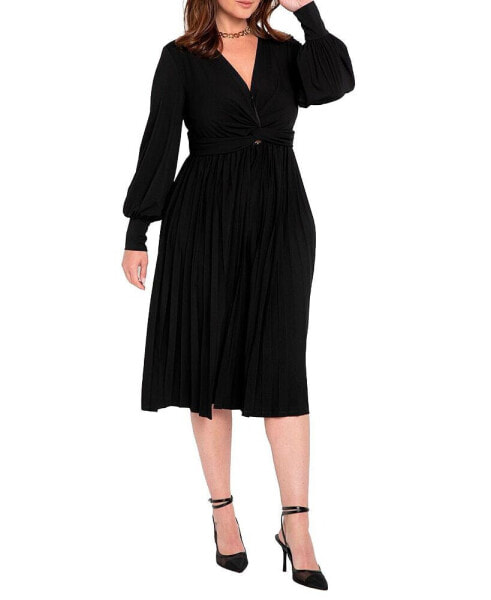 Plus Size Knot Front Pleated Skirt Dress