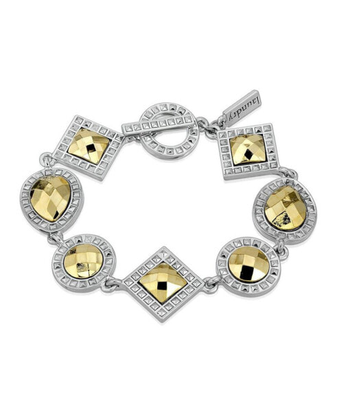 Silver-Tone and Gold-Tone Stone Multi Stone Toggle Bracelet